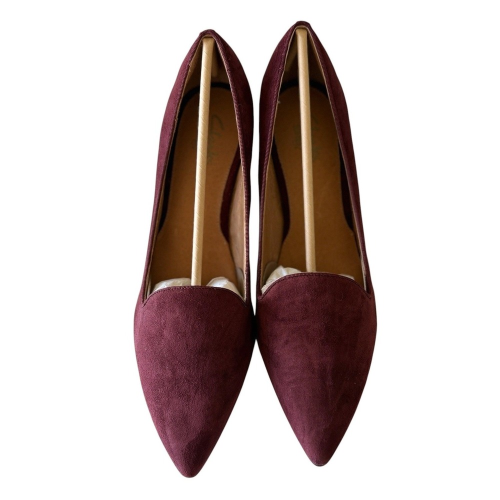 Clarks Indigo Sage Elfin Pumps Womens 10M Burgundy Suede Pointed Toe Kitten Heel